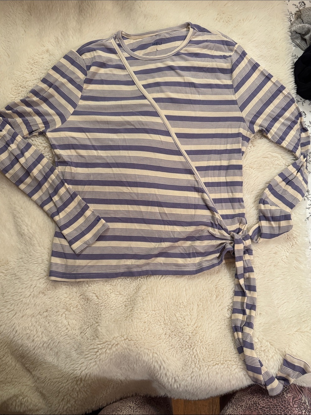 Striped Lavender & White Tie-Side Long Sleeve Top